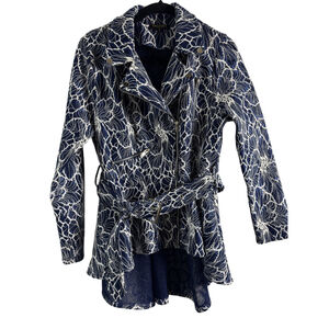 VALIANT PARIS Blue & White Lace Moto Jacket size Medium